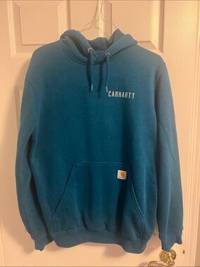 Carhartt Teal Blue Hooded Sweatshirt with Logo Patch